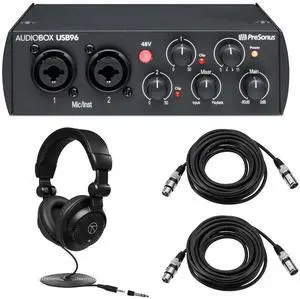 PreSonus AudioBox 96 25th Anniversary Edition Audio/MIDI Interface, Bundle with TAPH100 Headphones and 2x 25' XLR Microphone Cable