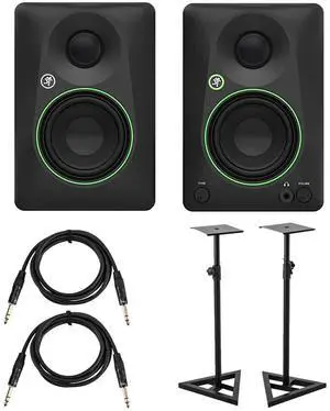 Mackie CR3.5BT 3.5" Creative Reference Bluetooth Powered Studio Monitors, Pair, Black, Bundle with 2x Studio Monitor Stand and 2x 6' Platinum Pro Interconnect Cable