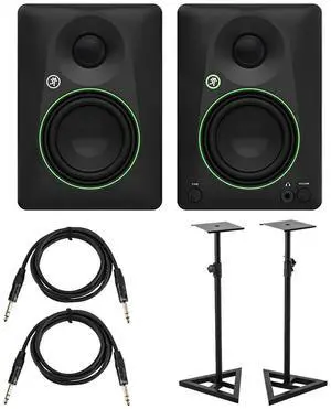 Mackie CR4.5 4.5" Creative Reference Powered Studio Monitors, Pair, Black, Bundle with 2x Studio Monitor Stand & 2x 6' Platinum Pro Interconnect Cable