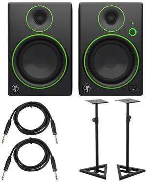 Mackie CR5BT 5.25" Creative Reference Bluetooth Powered Studio Monitors, Pair, Black, Bundle with 2x Studio Monitor Stand & 2x 6' Platinum Pro Interconnect Cable