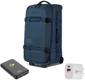 Pelican Aegis Series 28" Wheeled Check-In Roller Hybrid Duffel Bag, Medium, Indigo Blue with Power Bundle, Portable Power Bank, Wall Charger