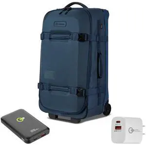 Pelican Aegis Series 32" Wheeled Check-In Roller Hybrid Duffel Bag, Large Indigo Blue with Power Bundle with Power Bundle, Portable Power Bank, Wall Charger
