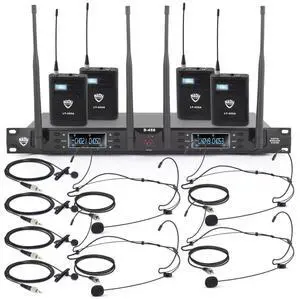 Nady D-450 200-Channel Quad Receiver Digital Wireless System with 4x OML-4 Lapel and 4x Black HM-10 Headworn Microphone