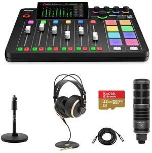 Rode RODECaster Pro II Integrated Audio Production Studio Console Bundle with TAP300 Mic, TAPH700 Headphones, Mic Stand, M to F XLR Cable, 32GB microSD Card