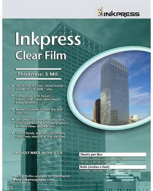 Inkpress Clear Film 5 mil. Polyester Inkjet Film, 11x17", 20 Sheets