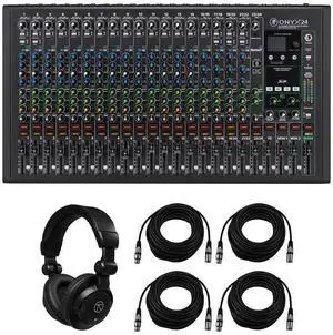 Mackie Onyx 12-Channel Premium Analog Mixer with Multi-Track USB, Bundle with TAPH100 Headphones and 4x 50' XLR Microphone Cable