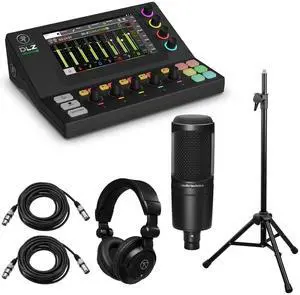 Mackie DLZ Creator XS Compact Adaptive Digital Mixer, Bundle with AT2020 Microphone, Stand, TAPH100 Headphones and 2x XLR Cables