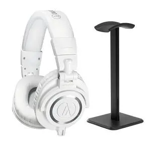 Audio-Technica ATH-M50x Closed-Back Over-Ear Professional Monitor Headphones, White, Bundle with Desktop Stand Audio-Technica ATH-M50x Closed-Back Over-Ear Professional Monitor Headphones, White, Bundle with Desktop Stand
