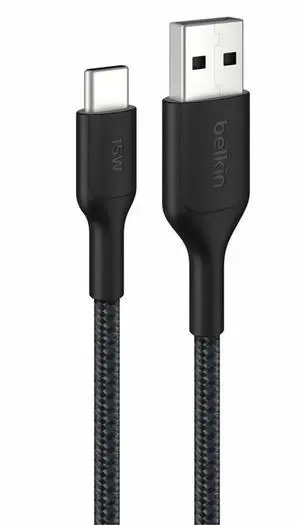 Belkin BoostCharge Pro Braided 6.6' 15W USB-A to USB-C Cable, Black Belkin BoostCharge Pro Braided 6.6' 15W USB-A to USB-C Cable, Black