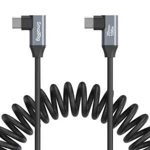 SmallRig 13.8" 100W USB-C Angled to USB-C Angled Coiled Data Cable, Black SmallRig 13.8" 100W USB-C Angled to USB-C Angled Coiled Data Cable, Black