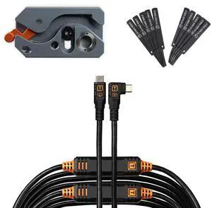 Tether Tools LeverLock Plus & Cable Kit, Optima 10G 31' (9.4m), Straight to Right, Non-Reflective Black, Cable Ties Tether Tools LeverLock Plus & Cable Kit, Optima 10G 31' (9.4m), Straight to Right, Non-Reflective Black, Cable Ties