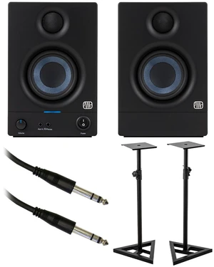 PreSonus Eris 3.5 3.5" 50W Active Media Reference Monitor, Pair, Black, Bundle with 2x Monitor Stand and 2x 10' 1/4" Stereo Audio Patch Cable PreSonus Eris 3.5 3.5" 50W Active Media Reference Monitor, Pair, Black, Bundle with 2x Monitor Stand and 2x 10' 1/4" Stereo Audio Patch Cable