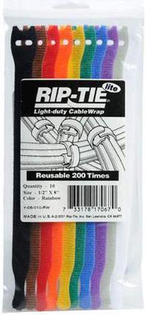 Rip-Tie Lite 1/2x8" Light-Duty Strap, 10/Pack, Rainbow #Y-08-010-RW