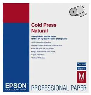 Epson Cold Press S042305 Fine Art Paper - 44" x 50 ft - 340 g/m? - Textured, Matte - 90% Brightness - Natural White