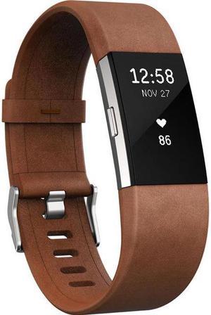 Fitbit Large Leather Classic Band for Charge 2 Fitness Activity Tracker Cognac
