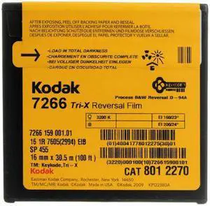Kodak TXR455 Tri-X Black & White Reversal Movie Film, 16mm, 100' Roll #8012270