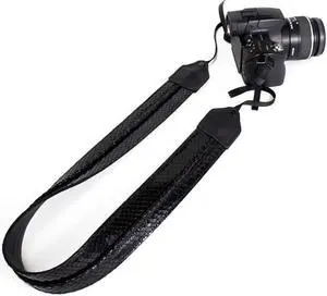 Perri's Leathers CSL-04 Snake Skin Leather Camera Strap, Black with Fold Stitch