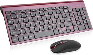 Wireless Keyboard Mouse Combo, cimetech Compact Full Size Wireless Keyboard and Mouse Set 2.4G Ultra-Thin Sleek Design for Windows, Computer, Desktop, PC, Notebook - (Wine red)