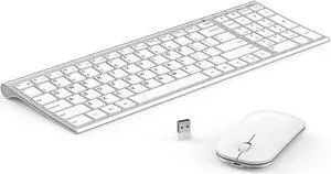 seenda Rechargeable Wireless Keyboard Mouse, Ultra Thin Low Profile Wireless Keyboard and Mouse with Number Pad, Quiet Portable Combo Compatible for Windows XP/7/8/10/11/11 Pro, Silver White