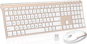 Wireless Keyboard Mouse, Jelly Comb 2.4GHz Ultra Slim Full Size Rechargeable Wireless Keyboard and Mouse Combo for Windows, Laptop, Notebook, PC, Desktop, Computer (White and Gold)