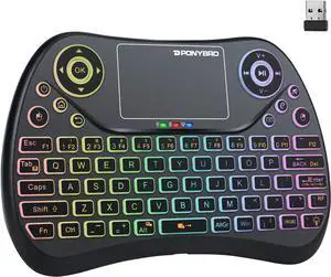 PONYBRO Mini Wireless Keyboard with Touchpad Mouse, 2.4GHz Portable Handheld Keyboard with QWERTY Keypad,RGB Backlit,Rechargeable Battery for Android TV Box/Mac/PC/Nvidia Shield