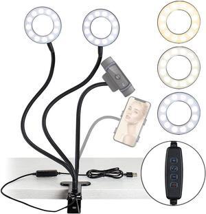 3.5 Inch Dual Selfie Ring Light with Moible Phone & Webcam Holder, 3-Light Modes, 10 Brightness Levels, 2020 NexiGo LED Ringlight with Tripod Stand, for Live Streaming Makeup Video Conference