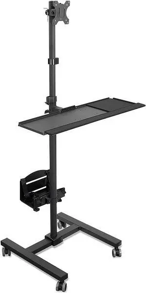 Mount-It! Rolling Computer Cart, Mobile Workstation with Tray Monitor Mount and CPU Holder, Height Adjustable and Mobile Stand for Office and Industrial Use