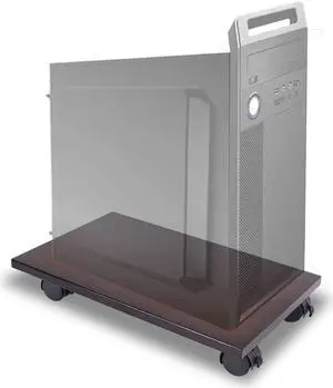 Computer Tower Stand CPU Holder Stand with 4 Mute Caster Wheels Bamboo Desktop Floor Stand (Brown)