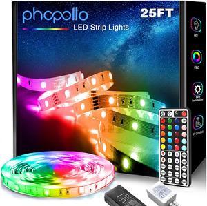 5050 LED Strip Lights 25ft Led Lights for Bedroom with 44 Keys IR Remote Controller and 12V Power Supply