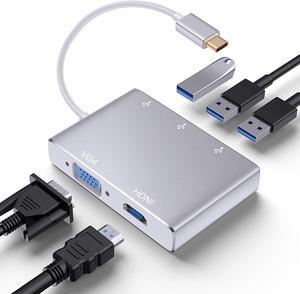 USB C to HDMI VGA USB Adapter, iBosi Cheng 5 in 1 USB C Hub with 4K (Thunderbolt 3 Compatible) USB-C to HDMI Multiport Adapter for MacBook Chromebook Pixel and More Type C Devices