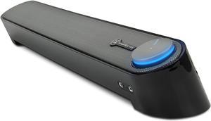 GOgroove Computer Speaker Mini Soundbar - USB Powered PC Sound Bar with Easy Setup Wired AUX, Stereo Audio, Microphone Port, Volume Control Knob, Under Monitor Design for Desktop (Black)