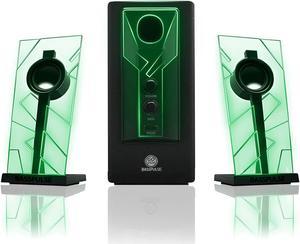 GOgroove BassPULSE 2.1 Computer Speakers with Green LED Glow Lights and Powered Subwoofer - Gaming Speaker System for Music on Desktop, Laptop, PC with 40 Watts, Heavy Bass