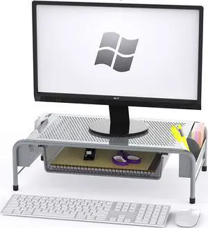 Simple Houseware Metal Desk Monitor Stand Riser with Organizer Drawer, Silver