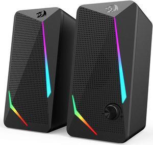 Redragon GS510 Waltz RGB Desktop Speakers, 2.0 Channel PC Computer Stereo Speaker with 4 Colorful LED Backlight Modes, Enhanced Bass and Easy-Access Volume Control, USB Powered w/ 3.5mm Cable