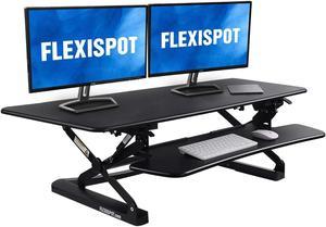 FlexiSpot Height Adjustable Standing Desk Converter 47 Inch Stand Up Desk Riser, Wide Black Home Office Desk for Dual Monitor Workstations (M3B)