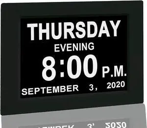 JALL New 2024 Digital Calendar Alarm Day Clock - with 8" Large Screen Display, am pm, Multiple Alarms, for Impaired Vision People, The Aged Seniors, The Dementia, for Desk, Wall Mounted, Black