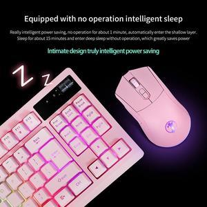 ZJFKSDYX C87 Wireless Gaming Keyboard and Mouse Combo, LED Backlit Rechargeable 3800mAh Battery, Mechanical Feel Anti-ghosting Keyboard + 7D 3200DPI Mice for PC Gamer (Pink)