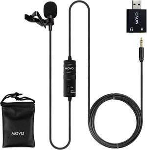 Movo Universal Lavalier USB Microphone for Computer with USB Adapter Compatible with Laptop, Desktop, PC and Mac, Smartphones, Cameras, Podcasting, Remote Work and Laptop Microphone (20-Foot Cord)