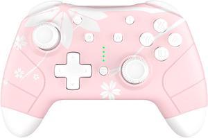 Wireless Controller for Nintendo Switch/Lite, Mytrix Wireless Pro Controllers with Wake-Up, Headphone Jack, Auto-Fire Turbo, Motion Control, Adjustable Vibration, and etc, Sakura Cherry Blossoms Pink