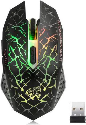 Uciefy Q8 Wireless Gaming Computer Mouse, 2.4GHz USB Optical Rechargeable Ergonomic LED Wireless Silent Mouse, 3 Adjustable DPI, 6 Buttons, Compatible with PC, Laptop, Notebook, Desktop (Black)