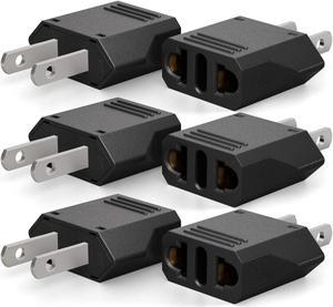 Corn Europe to American Outlet Plug Adapter, European EU to US Travel Power Adapter Plug, EU/Italy to USA/Kanada Outlets Converter Wall Plug AC Adapters - Type A (6-Pack, Black)