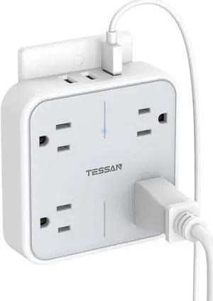 Multi Plug Outlet Extender with USB Surge Protector Splitter 3 USB Wall Charger Multiple Expander for Travel Home College Dorm Room