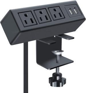 Corn 3 Outlet Desk Clamp Power Strip, Desktop Power Strip with USB Ports, Desk Mount USB Charging Power Station, on Desk Edge Power Outlet 125V 12A 1500W