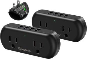 Multi-Plug Outlet Extender,3 Prong to 2 Prong Wall Charger with 2 Wide-Spaced Outlets & 4 USB Ports, Mini Surge Protector Multiple Plug Splitter for Travel, Home, Office, Type A, 2 Pack