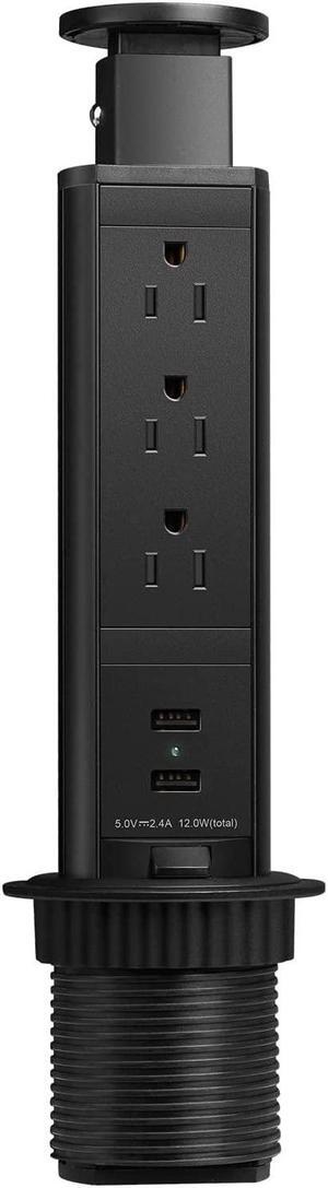 Pop Up Electrical Outlet for Countertop, Recessed Power Strip with 3 AC Outlet & 2 USB Ports, Pull Pop Up Socket Hidden Outlets, Pop Out Power Outlet for Kitchen Counter Conference Desk