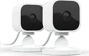 Mini - Compact indoor plug-in smart security camera, 1080p HD video, night vision, motion detection, two-way audio, easy set up, Works with Alexa  2 cameras (White)