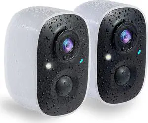GMK Security Cameras Wireless Outdoor, 1080P Color Night Vision AI Motion Detection 2-Way Talk Battery Powered WiFi Home Indoor Camera IP65 Weatherproof Spotlight Siren Alarm Cloud/SD Storage 2-Pack