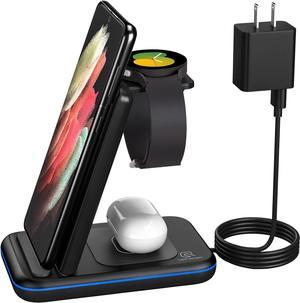 Wireless Charger for Samsung, HOLYJOY 3 in 1 Qi-Certificate Fast Charging Station/Dock Compatible with Samsung Galaxy S21/S20/Note 20/Note 10, Galaxy Watch 5/4/3/Active 2/1/LTE, Buds+/Live (Black)