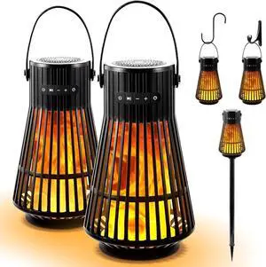 Outdoor Bluetooth Flame Speaker, Tesoorda LED Flickering Flame Effect Speaker with Torch Light, Portable Waterproof Wireless Speaker with Wall Mounted Hook&S Hook&Stake for Camping, Deck, Patio, 2Pack
