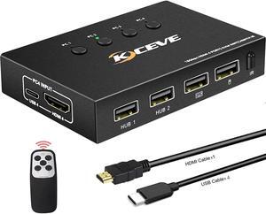 KVM Switch HDMI 4 Port Box 4K@60Hz,MLEEDA USB and HDMI Switch for 4 Computers Share Keyboard Mouse Printer and one HD Monitor,No Power Required,with Remote Control and 5 Cables